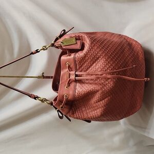 Coach Madison Marielle Pink Woven Leather Drawstring Slouch  Bucket Bag